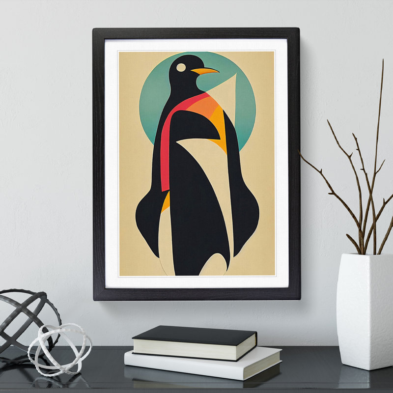 Abstract Penguin No.3 - Single Picture Frame Print, 64cm H x 46cm W x 2cm D, Black Framed