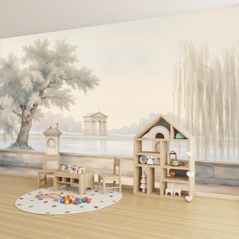 Murale auto-adhésive moderne "Peel and Stick" L 96 "x l 69" Pavillon classique pour chambre à coucher par Tranquil Lake Willow Tree