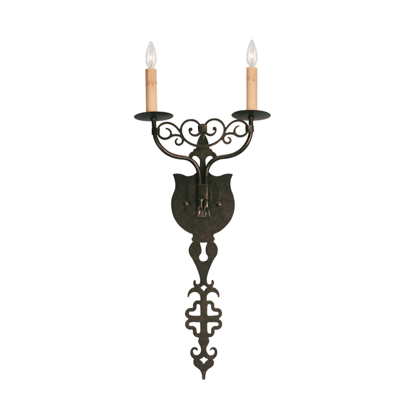 Applique murale à 2 lumières Merano, Châtaignier, Pli de soie noir
