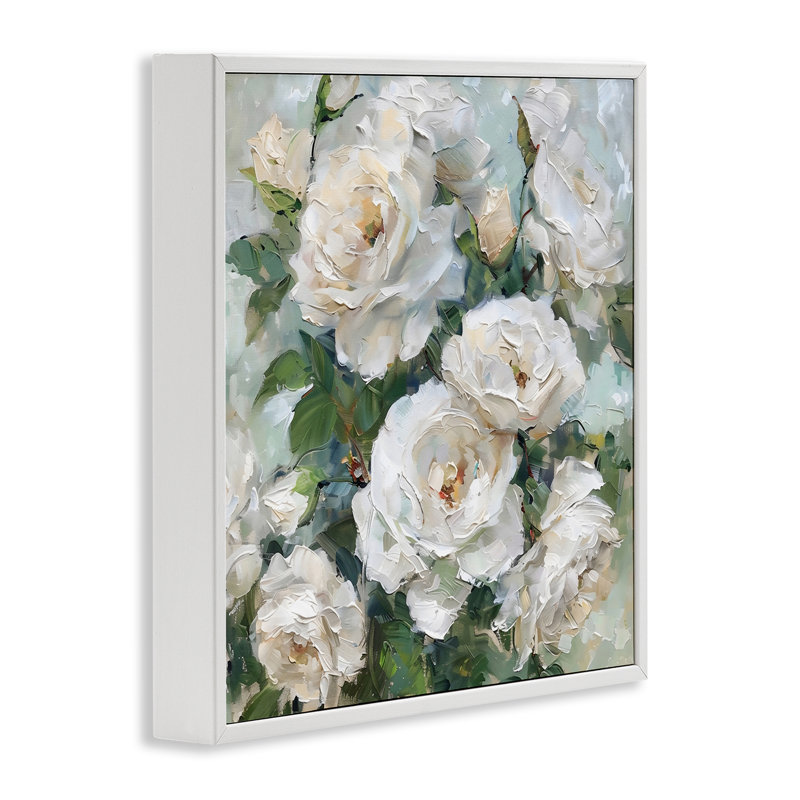 Enchanted White Roses Framed Giclee, design by LSR Creative Studio, 17" H x 17" W, Coastal White Framed Giclee