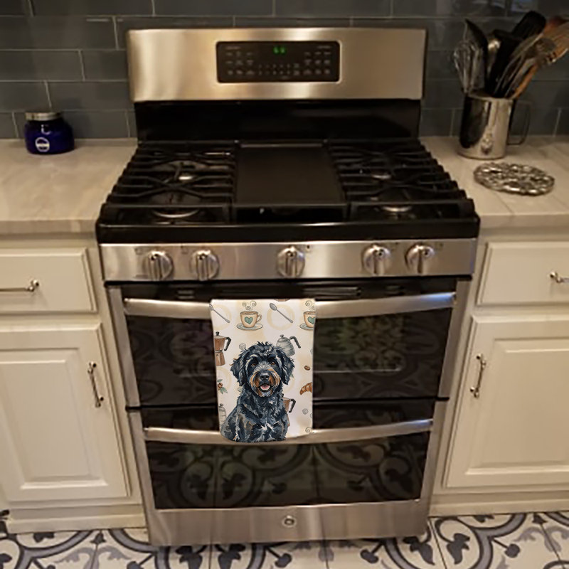 Black Portuguese Water Dog Coffee Bar Kitchen Towel, Black Portuguese Water Dog