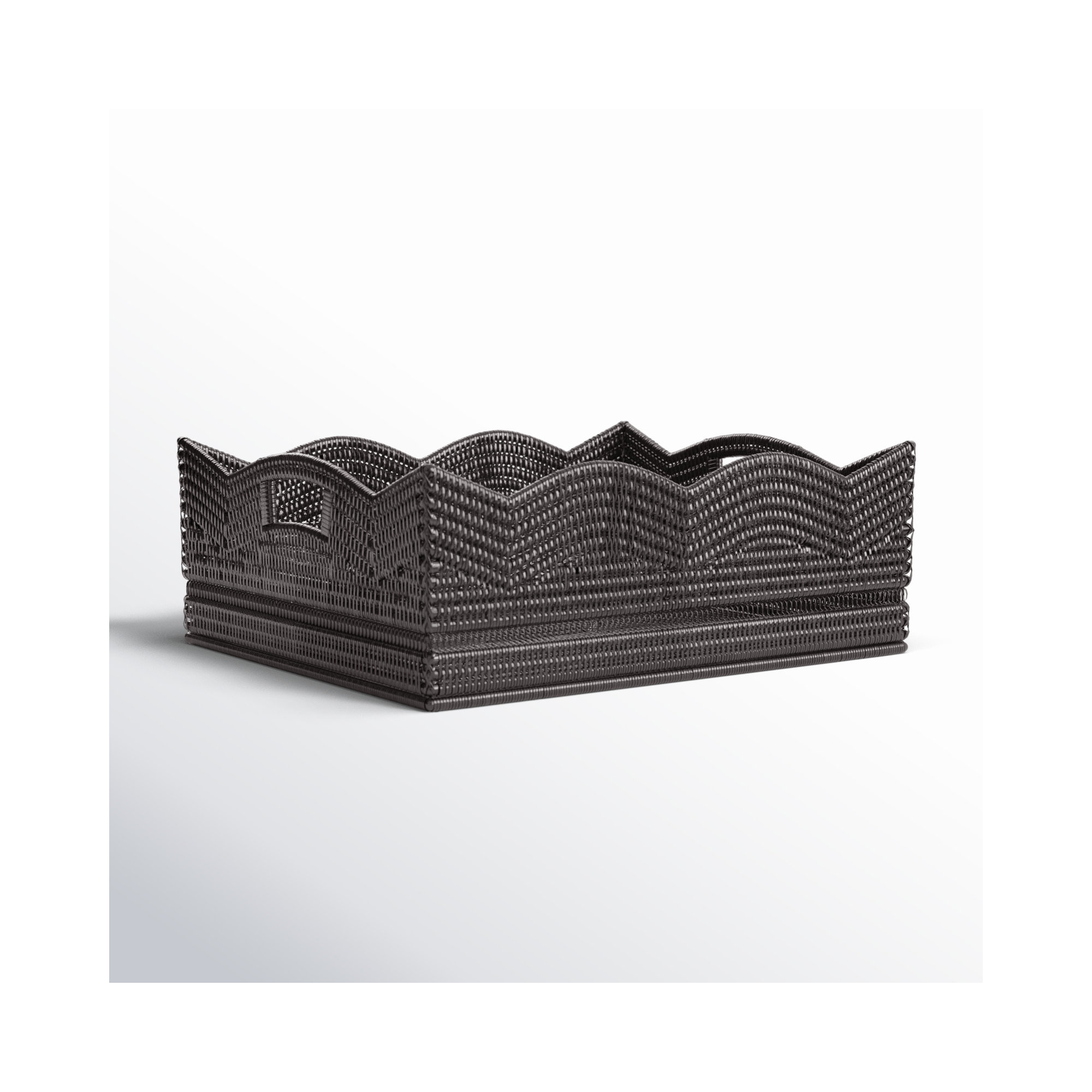 Landry Rattan Tray - Set of 1, Tudor Black, 6" H x 14" W x 12" D