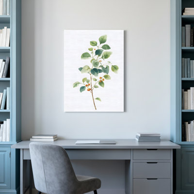 Botanical Leaf And Berry Watercolor Canvas Wrapped Wall Art Set Of 1