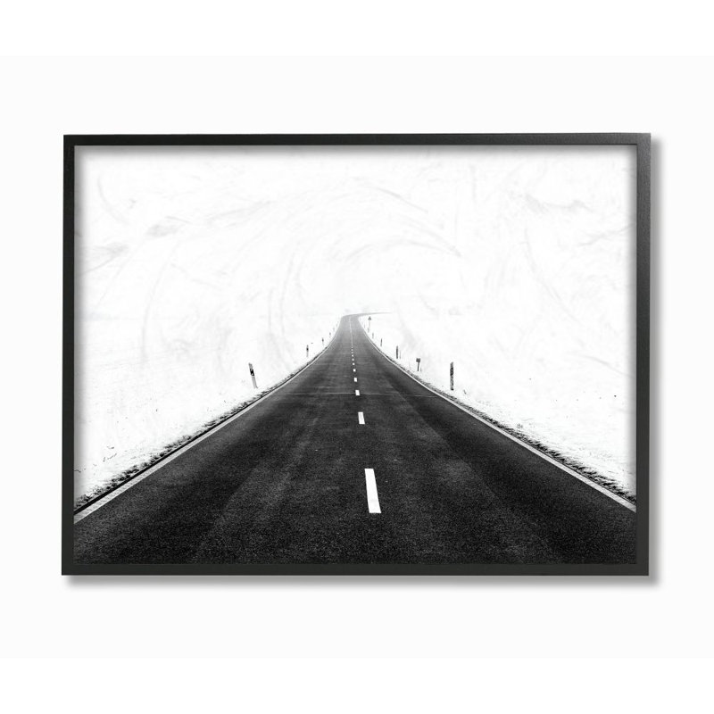"winter road black and white landscape" par matthias conrad-impression sur image, Giclée encadrée noir minuit