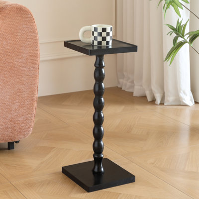 Table de bout carrée en bois massif, table à boissons à piédestal, petite table d'angle, grand support à plante - noir