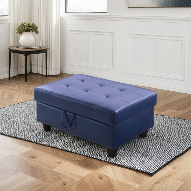 Repose-pieds avec rangement en faux cuir, Bleu