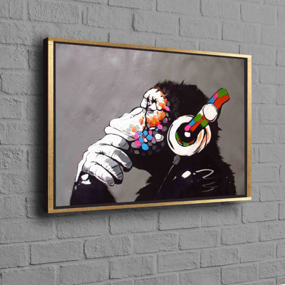 Trinx Modern Cotton Canvas Wall Art Showcasing Innovative Street Art Theme With Thoughtful Monkey Wearing Headphones Ideal for Contemporary Interior Design