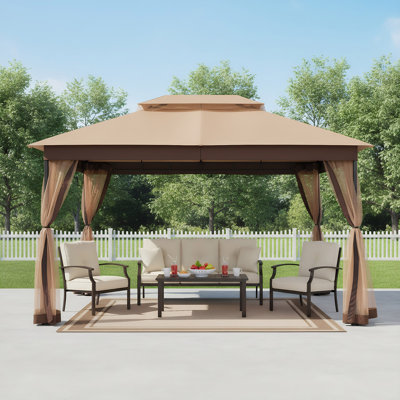 Pavillon de jardin permanent en métal L 10 pi. D Pavillon de jardin en acier avec filet (assemblage rapide sans outil)