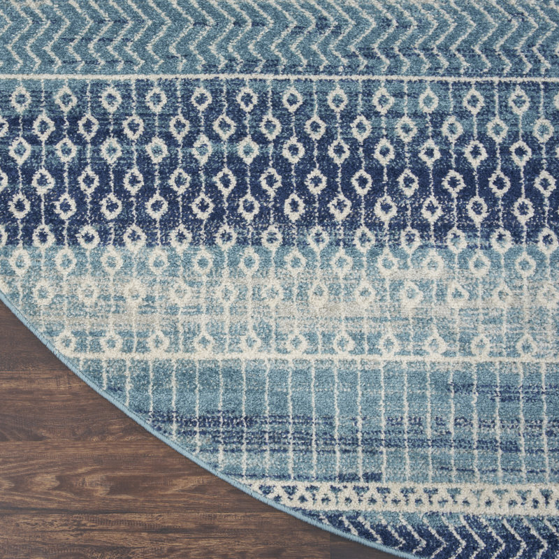 Tapis bleu marine à rayures Gillsville, Rond 8 pi