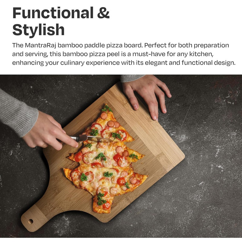 Trainor 2 Piece Bamboo Chopping Board & Paddle Pizza Board Large Wooden Multi-Purpose Cutting Board