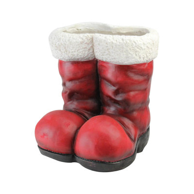 12.25" Ruby Red and White Vintage Santa Claus Christmas Boots Planter