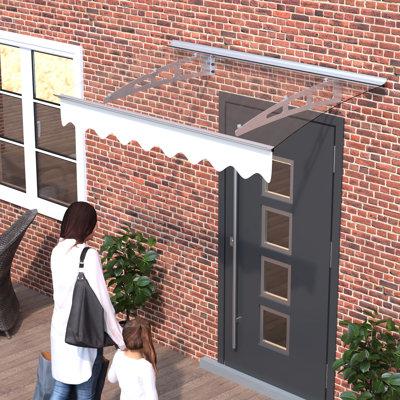 47"x34" Awning For Door Window - Heavy Duty Brackets Heat Material Modern Polycarbonate Roof Aluminum Concrete Wall Installation