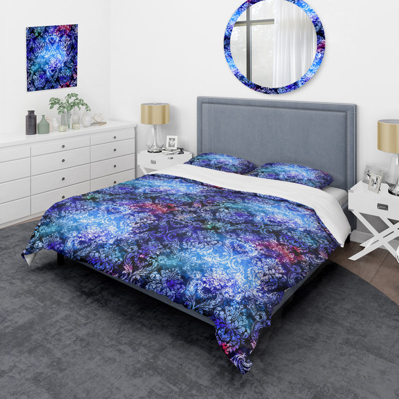 Ensemble de housse de couette en microfibre bleu / noir / rose 3 pièces, Housse de couette simple + 1 taie décorative stan