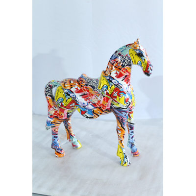 Nifao Resin Horse Statue – Hand-Painted Abstract Graffiti-Style Figurine with Built-in Saddle, Colorful Modern Home & Office Decor Accent, Durable Resin Sculpture 14" x 5" x 15"H