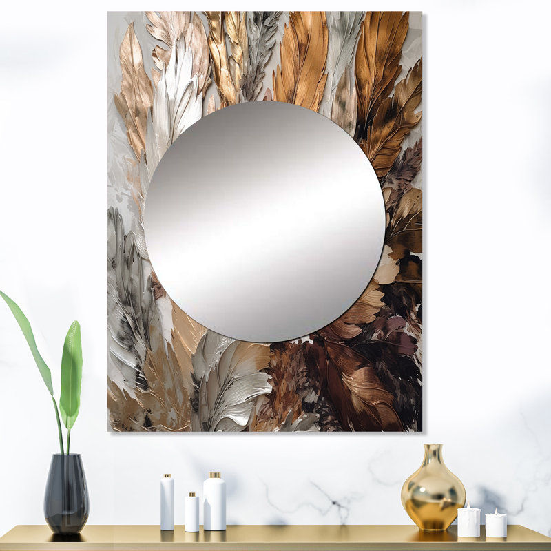 Pliage de plumes dorées Extravaganza IV - miroir mural en plumes Glam, 40 po x 30 po