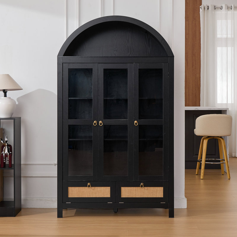 75" Tall Arched Storage Display Cabinet, Black