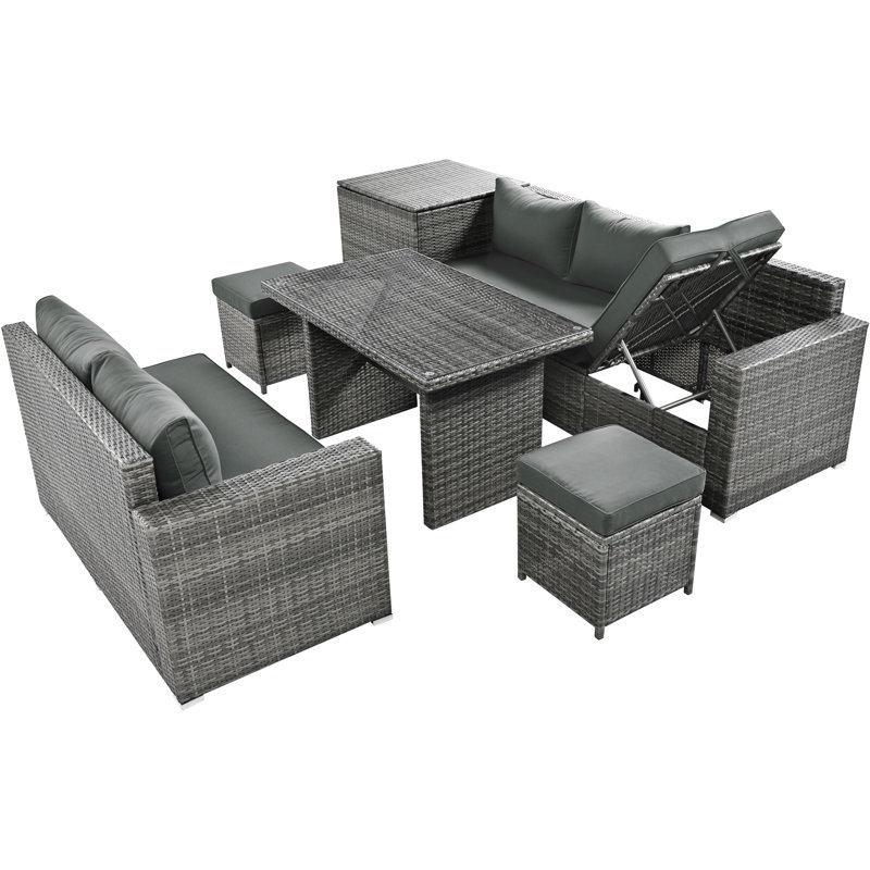 Ensemble de canapés de patio gris moderne avec options de rangement et réglables