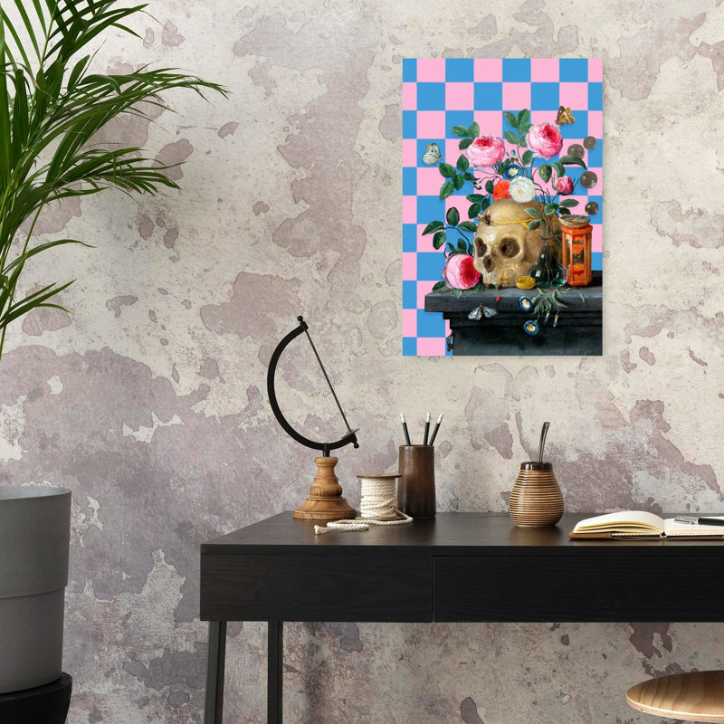 Eclectic Skull And Roses Classic Colorful Gothic Ladybug Butterfly Moth Flower Landscape Wall Art Print by Marja Van Den - Wrapped Canvas Print
