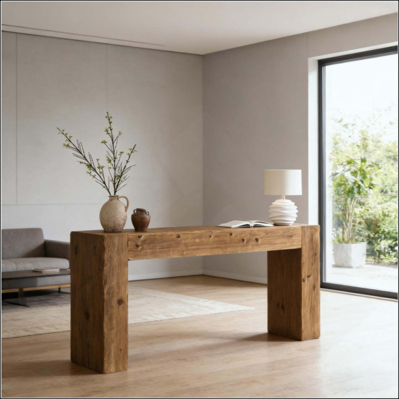 Table de bout polyvalente, console compacte, table basse en bois, Brun rustique