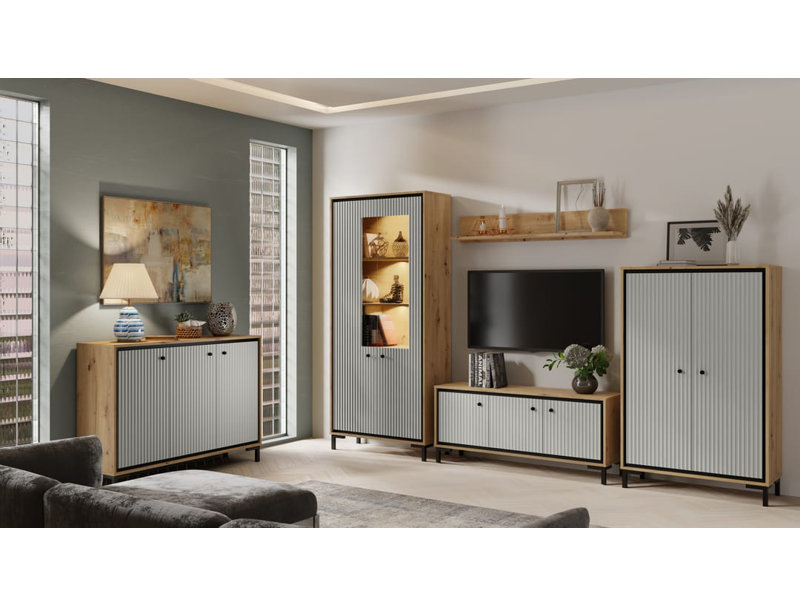 Vasilikos Display Cabinet, Natural/Grey