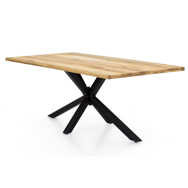 Isaac Oak Solid Wood Top Metal Base Dining Table, Antique black, 76cm H x 240cm L x 100cm W