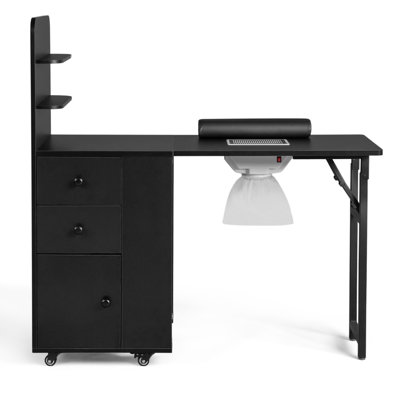 Table de manucure pliable pour Nail Tech avec 2 tablettes ouvertes, dépoussiéreur électrique 
