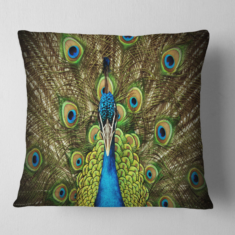 Grand Peacock - Coussin décoratif imprimé animal, Carré, 16 po x 16 po