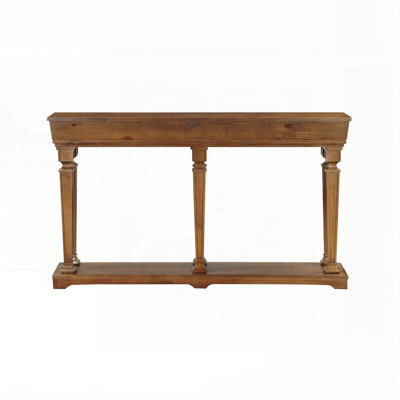 Oak Finish Console Table with Display Shelf