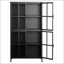 Armoire de rangement en métal noir de qualité supérieure avec portes en verre trempé, tablettes réglables et dispositifs de sécurité pour la maison et le bureau