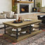 Table basse en bois 55,1 "avec pieds noirs, 2 tablettes de rangement ouvertes, table de salon moderne, brun-1830271018