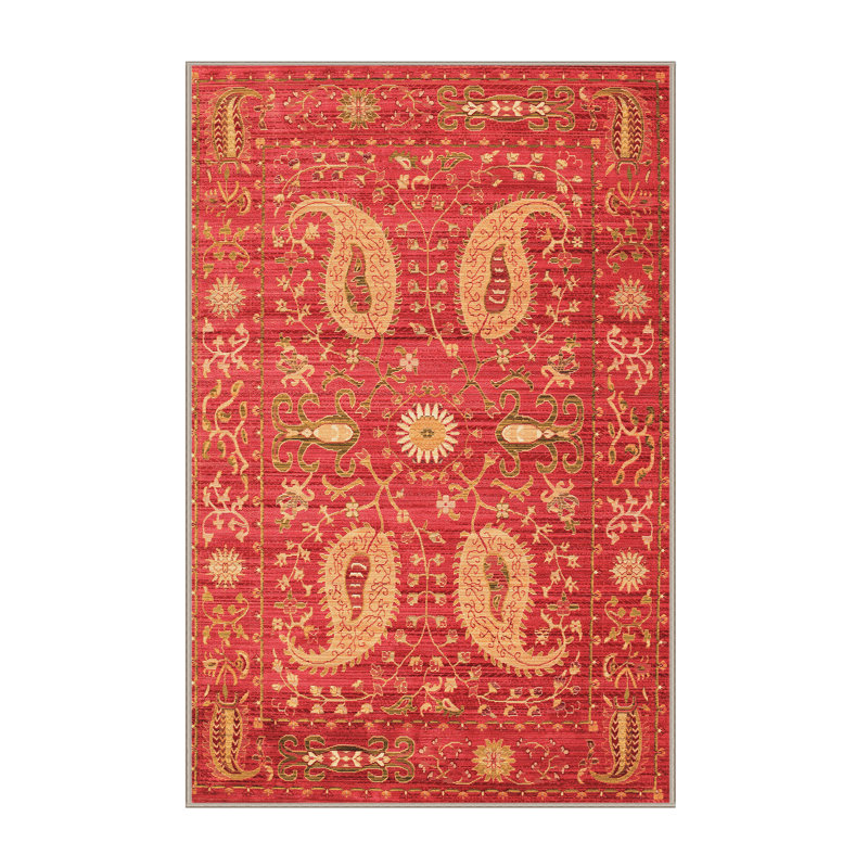 Tapis oriental en laine et polyester tissé à la machine de style oriental orange, Rectangle 2 pi x 4 pi