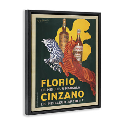 Antique Liquor & Zebras Framed Floater Canvas Wall Art, design by Marcello Nizzoli