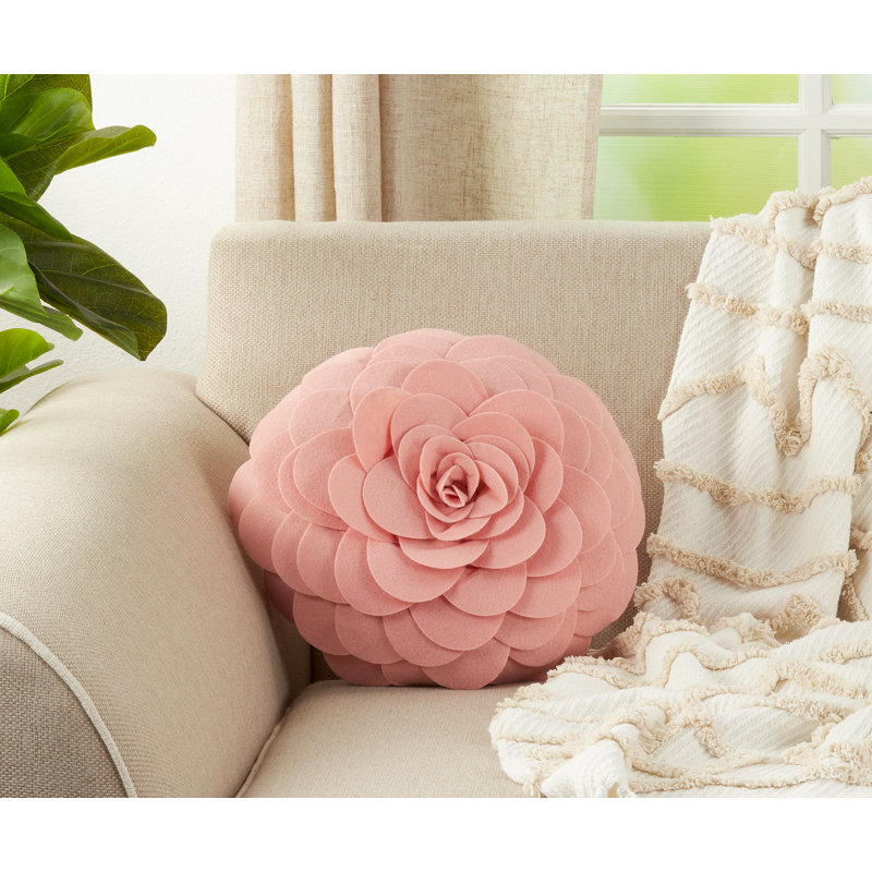 Felt Collection Appliqued Throw Pillow, Rose, 16" H x 16" W