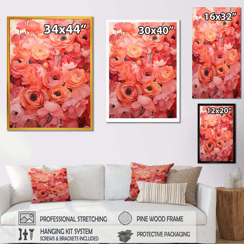 Coran Ranunculus Radiant Beauties - Art mural Renoncule, Cadre flottant blanc, H 20 po x l 12 po x P 1 po