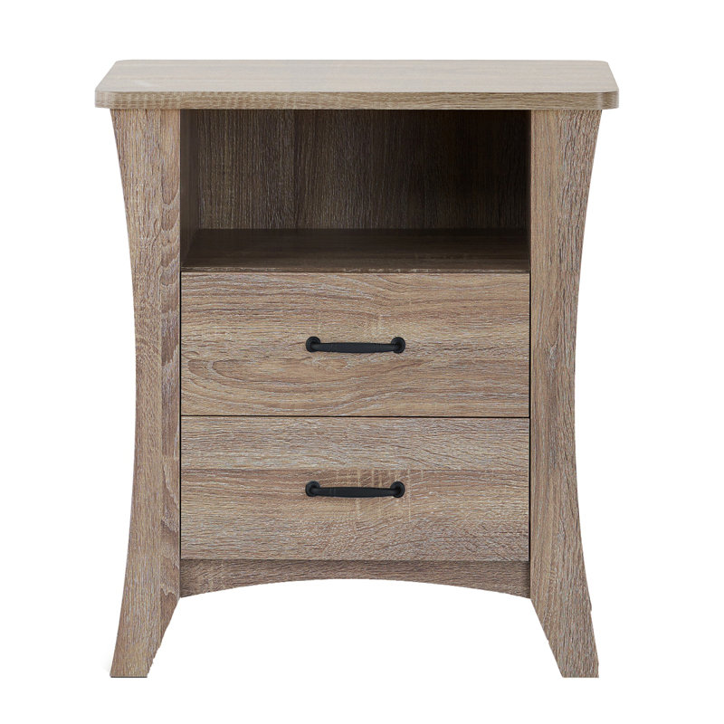 Nightstand With 2 Drawers And Open Shelving, Gray