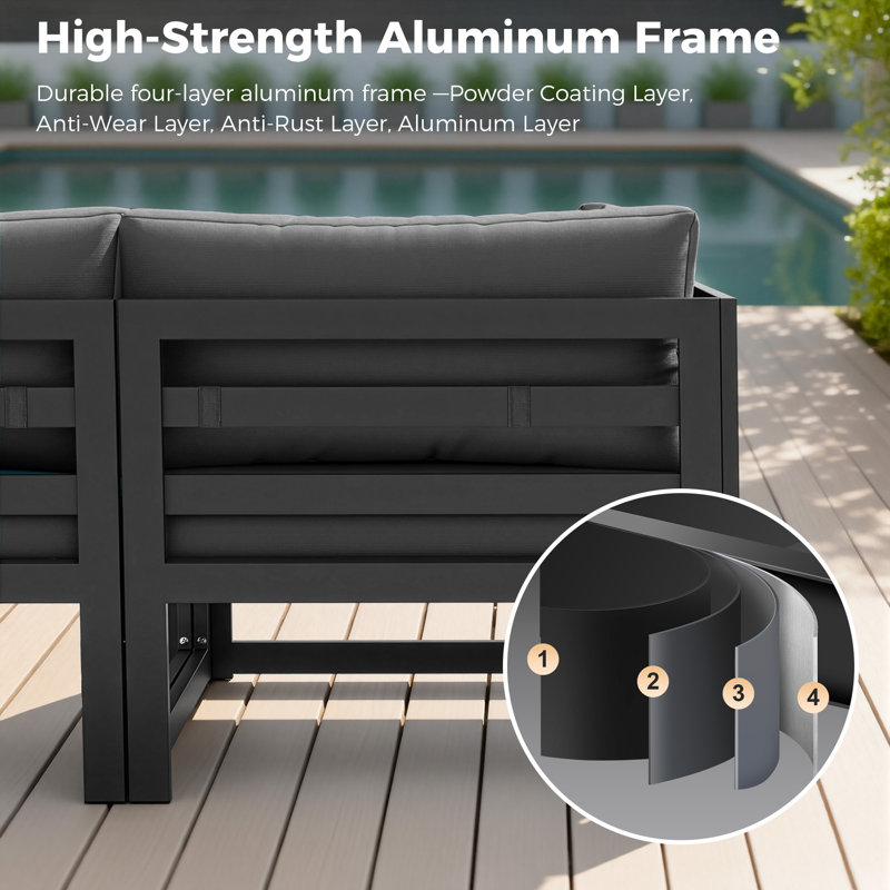 Joquita 13-Piece Patio Outdoor Sectional Set with Fire Pit Table Chaise Lounge and Cushions, Dark Gray