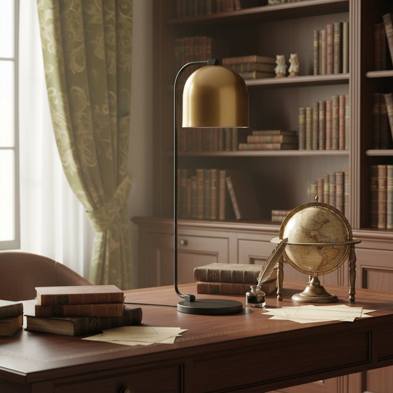 Lampe de bureau en métal 24 po avec abat-jour dôme Auerbach, Doré