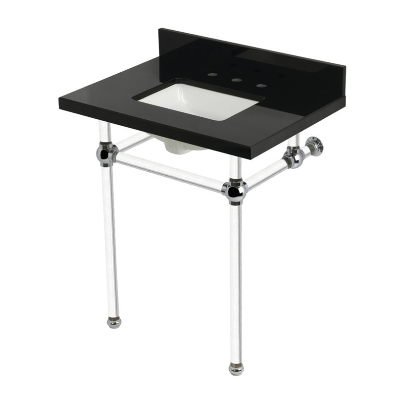 Kingston Brass Templeton 30-Inch Black Granite Console Sink with Acrylic Legs (8-Inch, 3-Hole), Black Granite/Polished Chrome