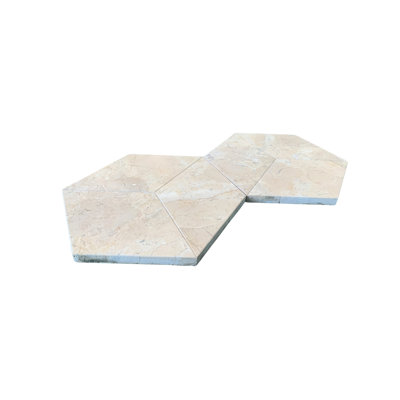 Beige + Gold Hexagon Marble Tile - 5.7" Side, 0.5" Thick, , For Wall And Floor In Kitchen, Bathroom, Living Room, Corridor, Bank Yellow 1/2" Surface, Suitable History Museum