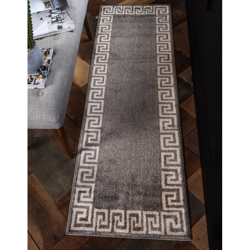 Tapis gris foncé / ivoire Balabak, Tapis de couloir 2 pi x 6 pi 1 po