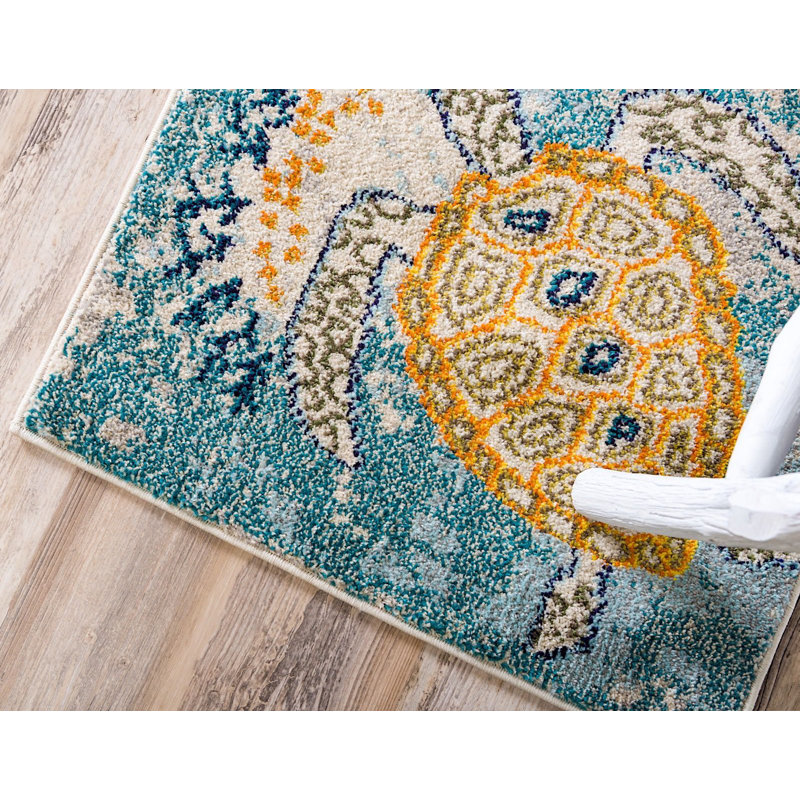 Tapis abstrait bleu / crème Higley, Rectangle 9 pi x 12 pi