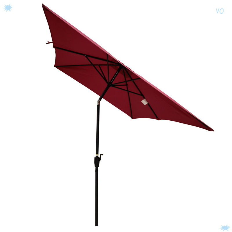 Parasol d'extérieur imperméable 6 x 9 pi avec manivelle et bouton poussoir inclinable, Bourgogne