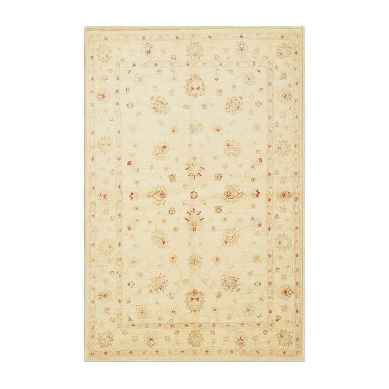 Tapis traditionnel jaune / beige Yahou, Rectangle 6 pi x 9 pi