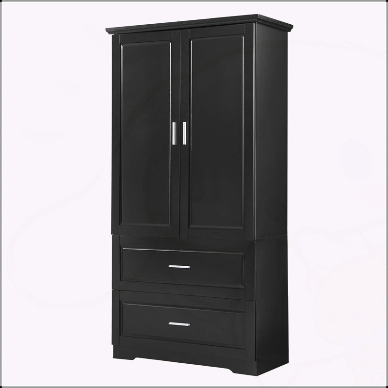 Grande armoire de salle de bain polyvalente avec tablette réglable et grand rangement, Noir