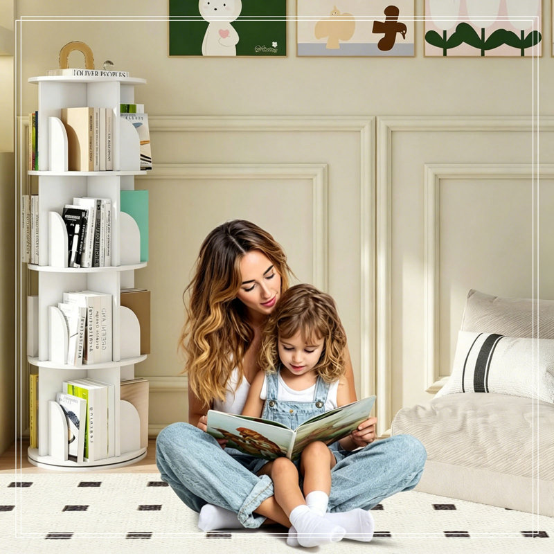 Bibliothèque rotative à 4 niveaux avec rangement ouvert