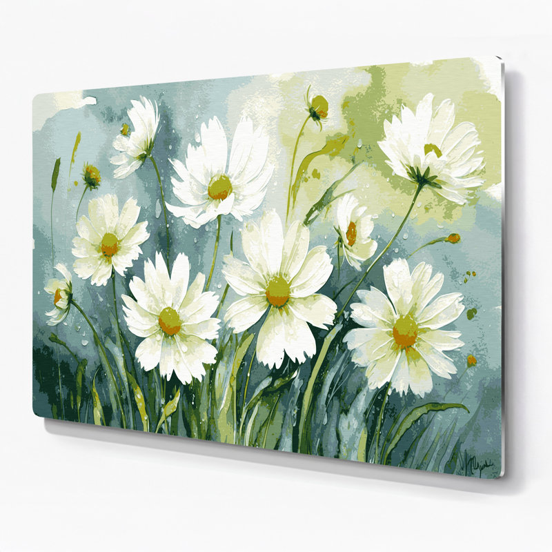 Art mural en métal beige botanique à la camomille, H 132 po x l 168 po x P 0,05 po