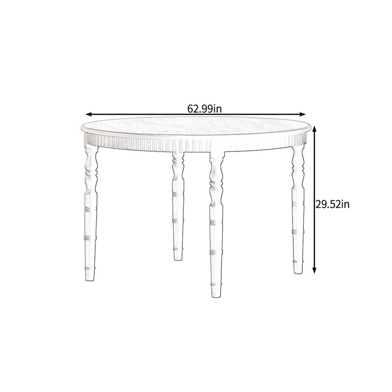 Traditional aesthetics solid wood dining table, 29.52"H x 62.99"L x 62.99"W
