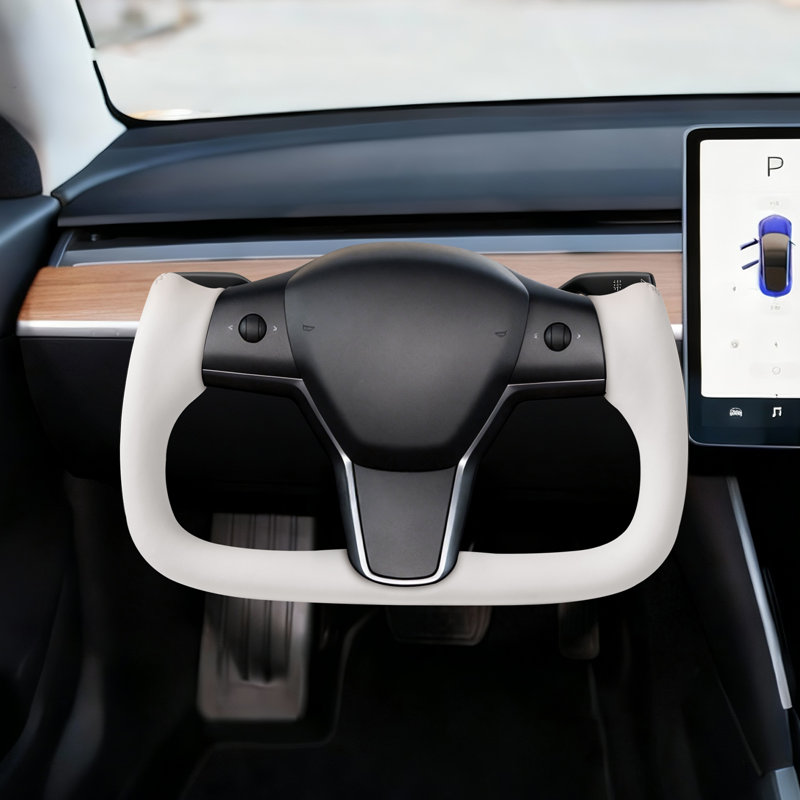 Volant pour le modèle 3 de Tesla 2016-2023, volant en fibre de carbone en forme de D à fond plat avec fonction de chauffage, poignée en cuir avec texture antidérapante, remplacement des accessoires pour le modèle 3, blanc