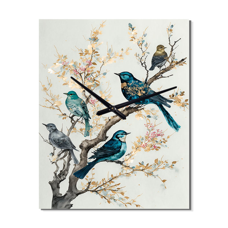 Horloge murale oiseaux et fleurs de prunier, H 28 po x l 12 po x P 1 po