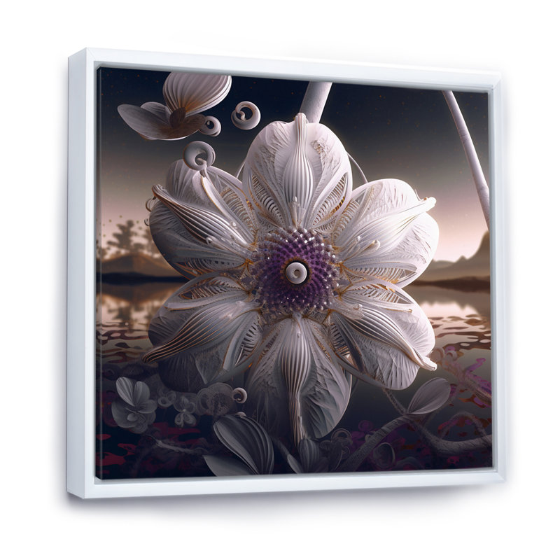 Magie blanche magnolia à l'aube sur toile, H 30 po x l 30 po x P 1 po, Cadre flottant blanc
